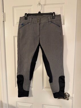 Women’s SmartPak Piper 32R Houndstooth Riding Breeches with Black Knee Patches